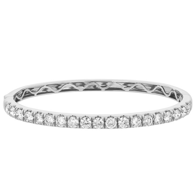 Round Diamond Single Row Bangle Bracelet in White Gold, 4.00 cttw