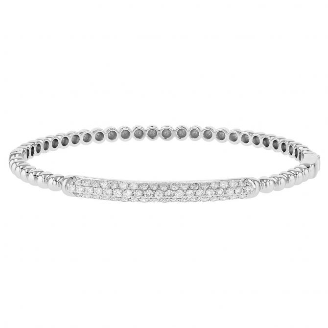 Diamond Pavé & Beaded Bangle Bracelet in White Gold