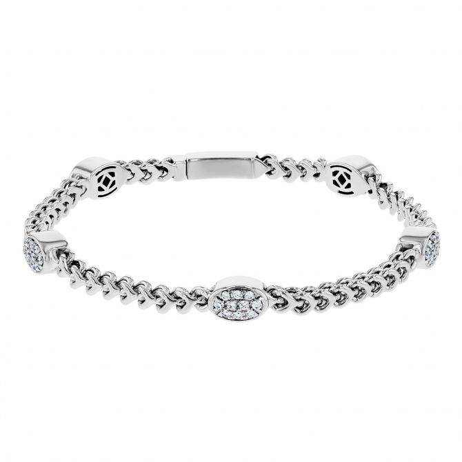 Pave Diamond Station Bracelet in White Gold, 7"