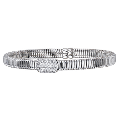 Diamond Rectangular Cluster Snake Flex Cuff Bracelet in White Gold