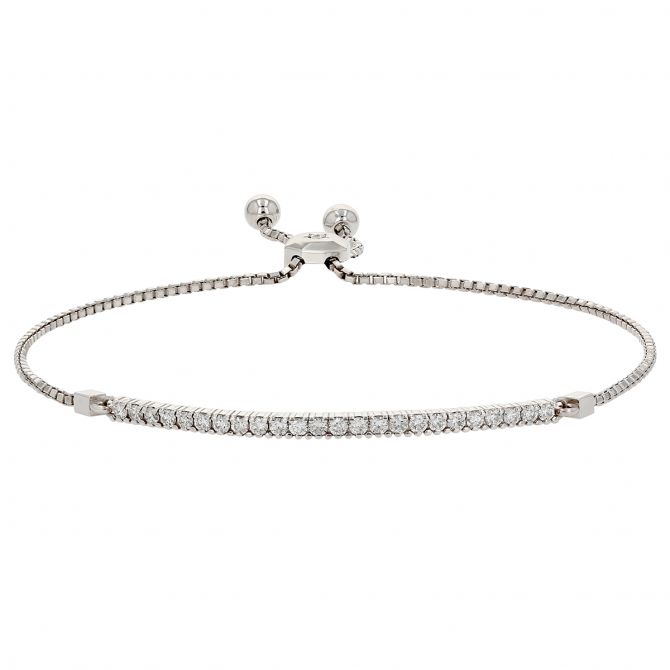 Diamond Bar Bolo Bracelet in White Gold