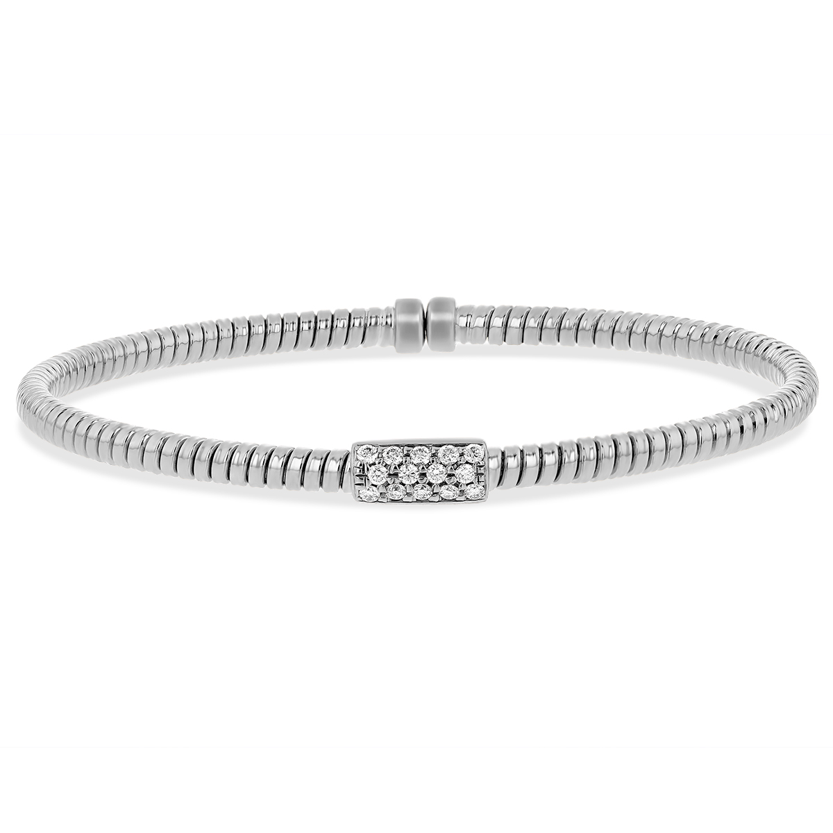 Single Pavé Diamond Station Cuff Bracelet in White Gold | Borsheims