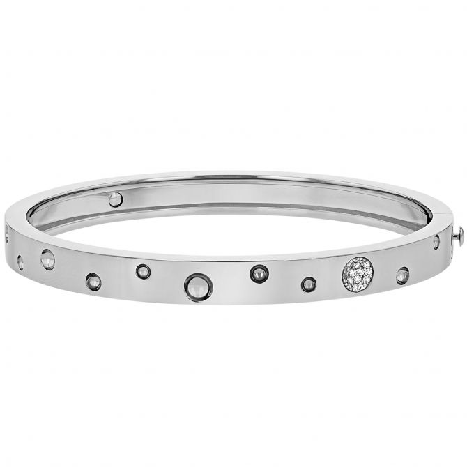 Roberto Coin Pois Moi Luna Diamond Hinged Bangle Bracelet in White Gold