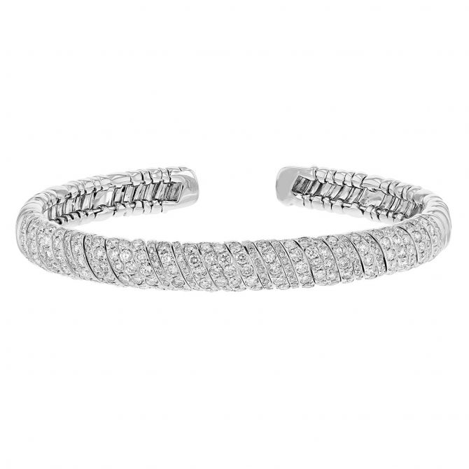 Diamond Flexible Cuff Bangle Bracelet in White Gold