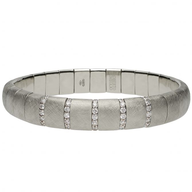 Roberto Demeglio Pura Wide Bracelet with 5 Diamond Stations in Matte White Gold