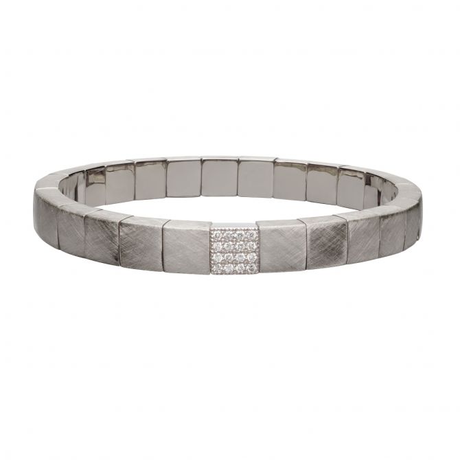 Roberto Demeglio Scacco Stretch Bracelet in Matte White Gold with Diamond Pavé Station