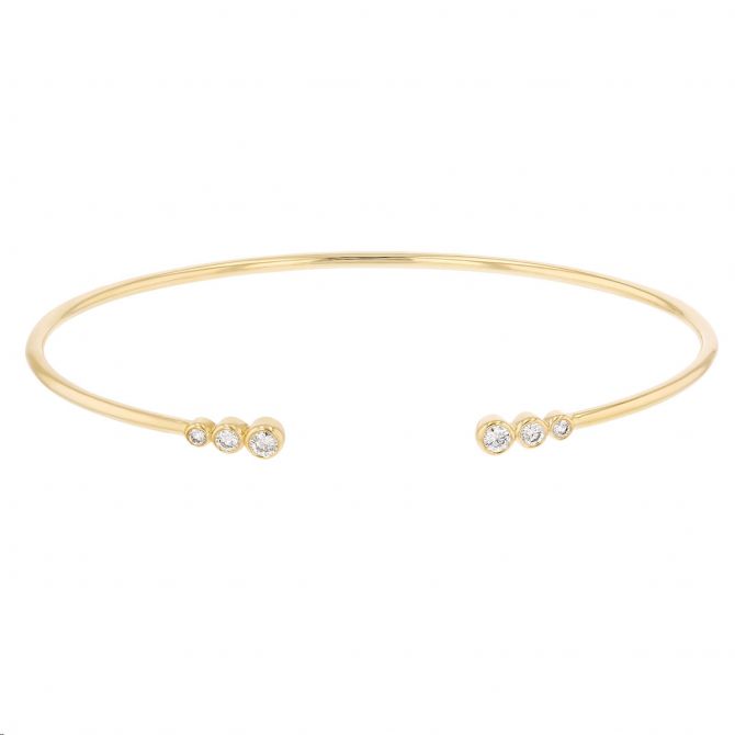 Diamond 6 Station Open Bangle Bracelet in Yellow Gold