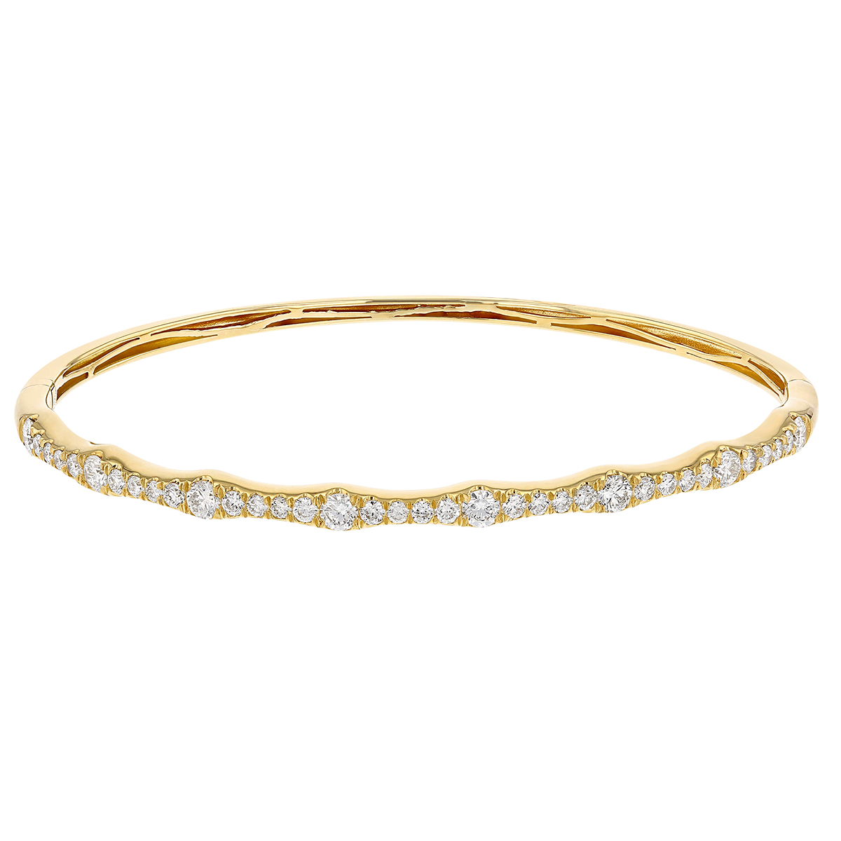 Diamond Wave Patterned Hinged Bangle Bracelet in Yellow Gold | Borsheims