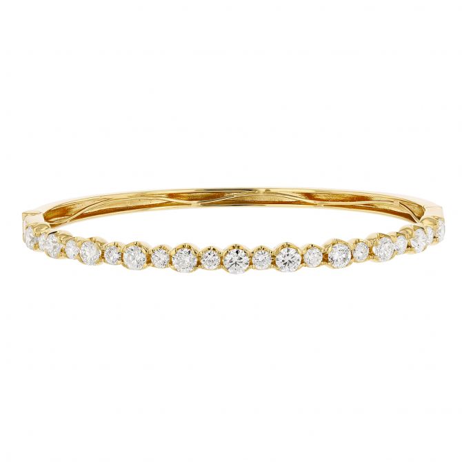 Diamond Line Hinged Oval Bangle Bracelet in Yellow Gold