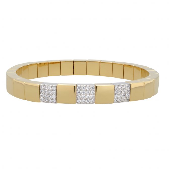 Roberto Demeglio Scacco Stretch Bracelet in Yellow Gold with 3 Diamond Stations