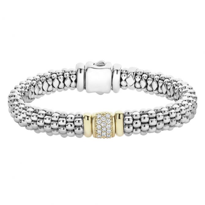 LAGOS Sterling Silver & 18K Yellow Gold Diamonds & Caviar Bracelet, 7"