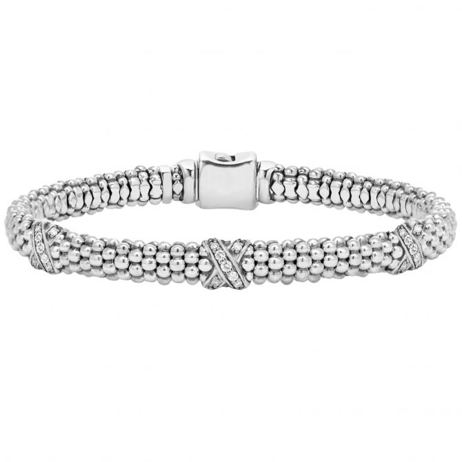 LAGOS Embrace Three Station Silver X Diamond Bracelet, 6 mm