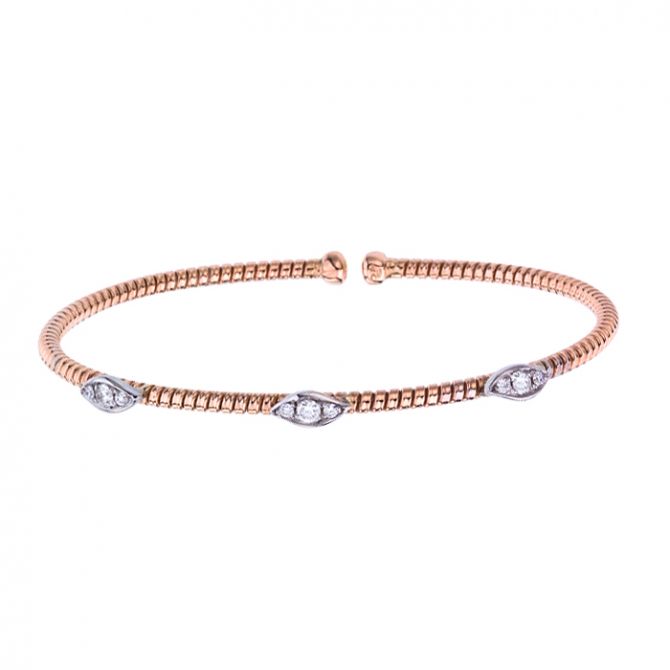 Diamond Marquise Shaped Station Cuff Bangle Bracelet in Rose Gold