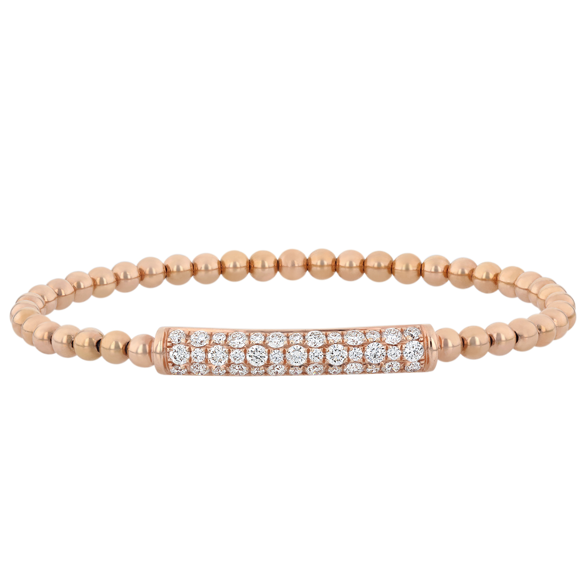 Diamond 3 Row Pave Bar Beaded Bangle Bracelet in Rose Gold | Borsheims
