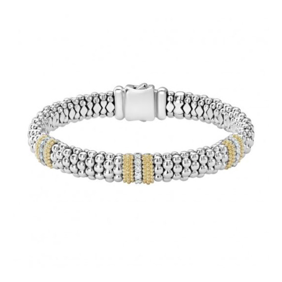 LAGOS 18K Yellow Gold & Sterling Silver Diamond Lux Caviar Bracelet, Medium