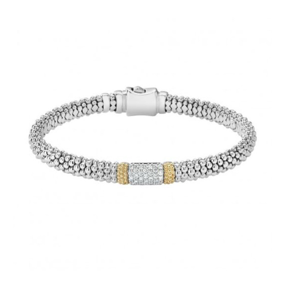 LAGOS 18K Yellow Gold & Sterling Silver Diamond Lux Caviar Bracelet, Medium