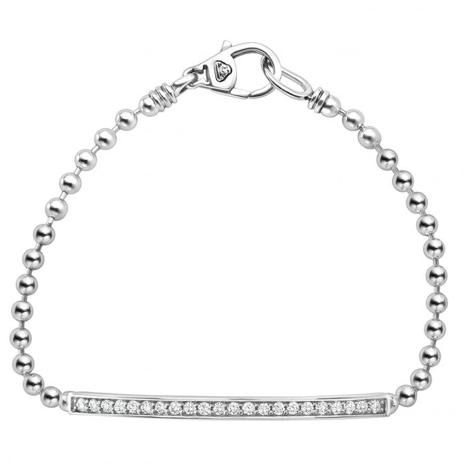 LAGOS Sterling Silver Diamond Caviar Spark Curved Bar Bracelet, 7"