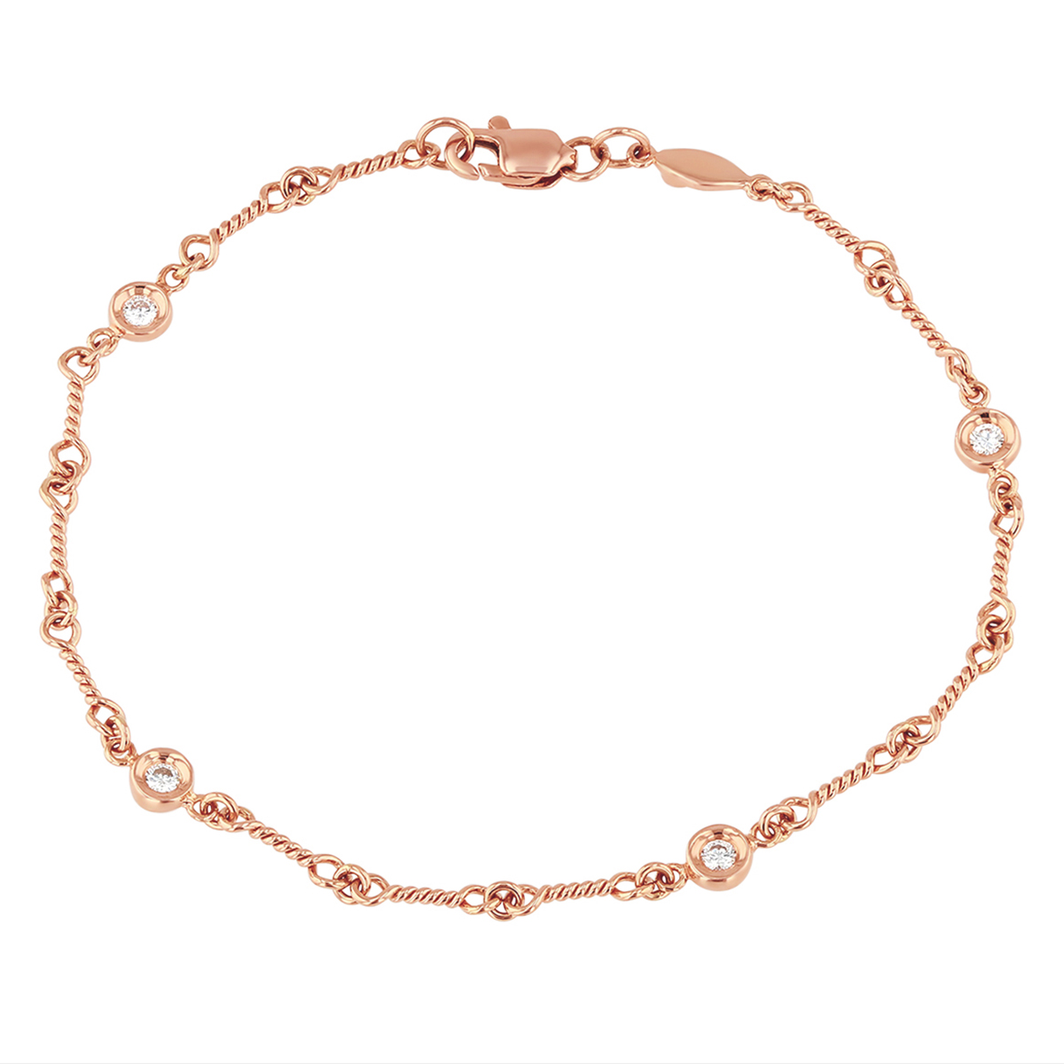 Roberto Coin Diamonds by the Inch Rose Gold Dogbone Chain Bracelet with ...