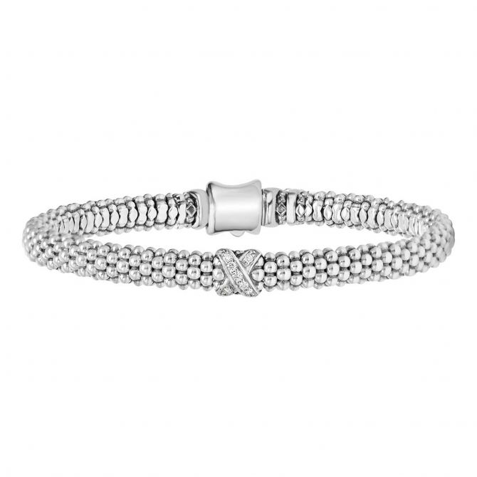 LAGOS Sterling Silver Diamond Lux Caviar Single Station X Bracelet