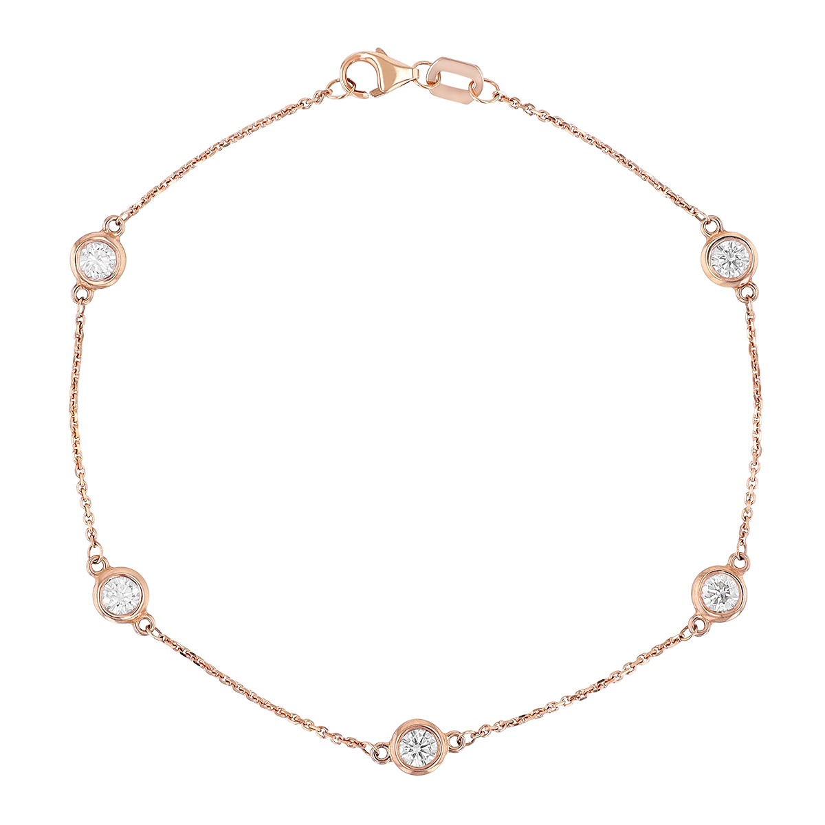 Diamond 5 Station Bracelet in Rose Gold, 7.5