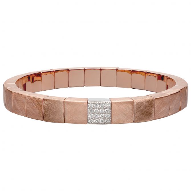 Roberto Demeglio Scacco Stretch Bracelet in Matte Rose Gold with Diamond Pavé Station