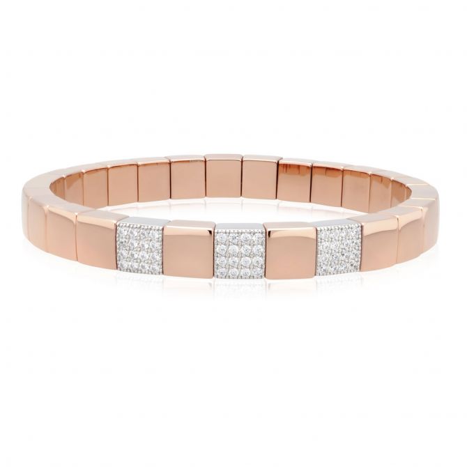 Roberto Demeglio Scacco Stretch Bracelet in Rose Gold with 3 Diamond Stations