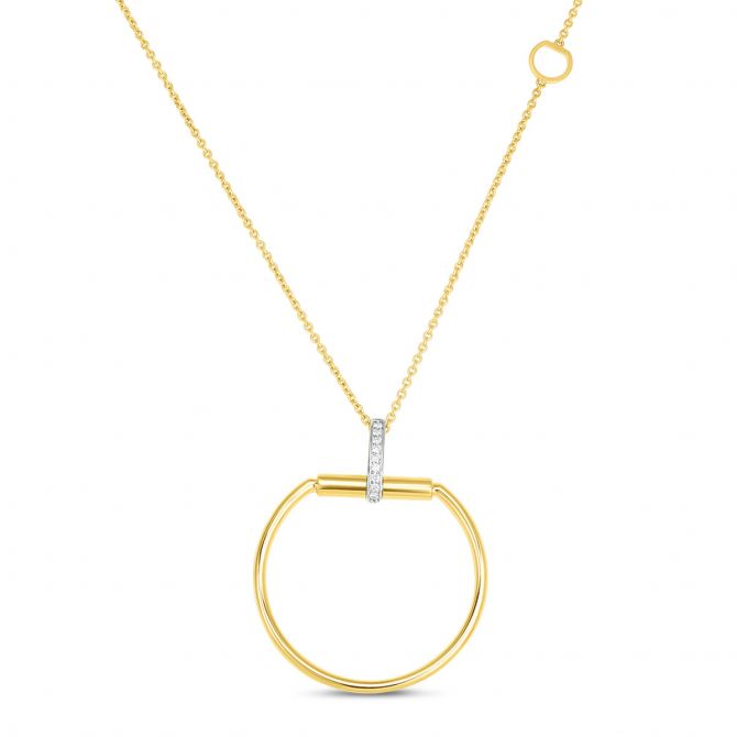 Roberto Coin Classica Parisienne Yellow Gold Stirrup Pendant Necklace with Diamond Accents, 25"