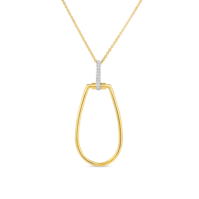 Roberto Coin Classica Parisienne Yellow Gold Oval Pendant Necklace with Diamond Accents