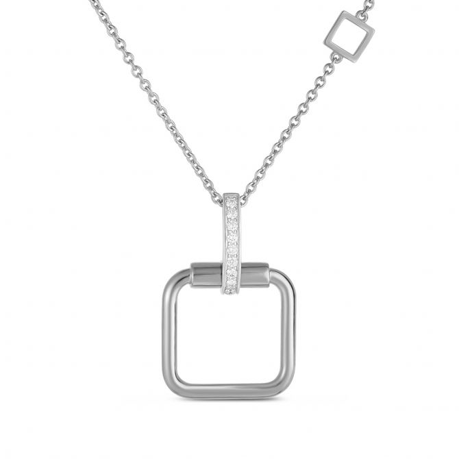 Roberto Coin Classica Parisienne White Gold Square Pendant Necklace with Diamond Accents