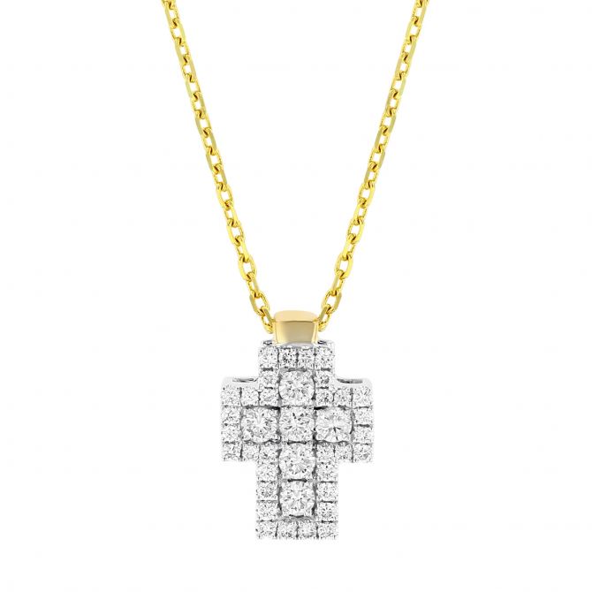 Frederic Sage Diamond Cross Pendant Necklace in Yellow Gold, 18"