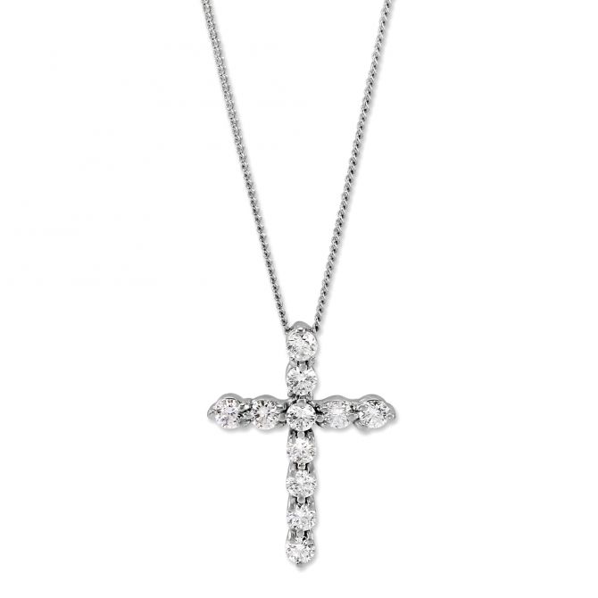 White Gold & Diamond Cross Pendant Necklace, 0.50 cttw