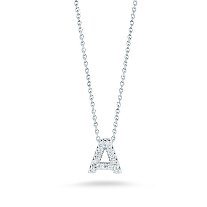 Roberto Coin Tiny Treasures Love Letter Diamond Initial Necklaces in White Gold