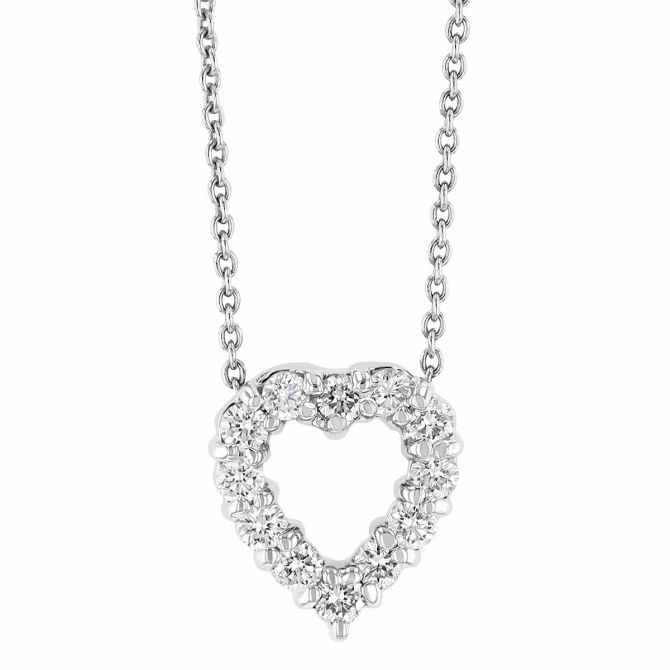 Roberto Coin Tiny Treasures Diamond Heart Necklace in White Gold, 0.26 cttw