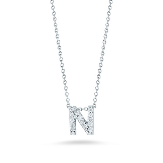 Roberto Coin Tiny Treasures Love Letter Diamond Initial Necklaces in White Gold