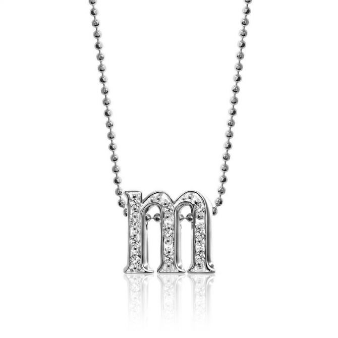 Alex Woo Diamond Little Letter "M" Pendant Necklace in White Gold, 16"