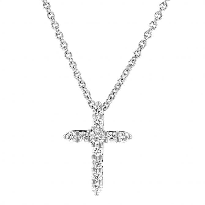 Diamond Cross Pendant Necklace in White Gold, 0.09 cttw