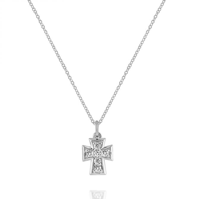 Diamond & White Gold Modern Cross Pendant Necklace