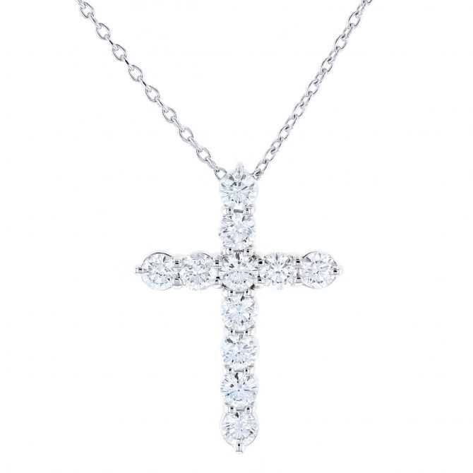 White Gold & Diamond Cross Pendant Necklace, 2.20 cttw