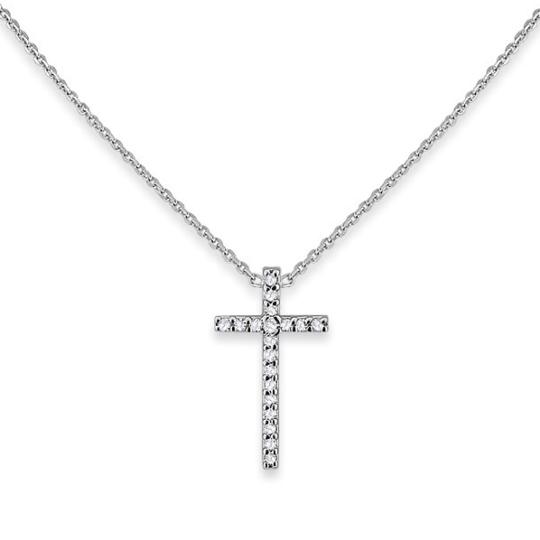 Small Diamond Cross Necklace in White Gold, 0.07 cttw