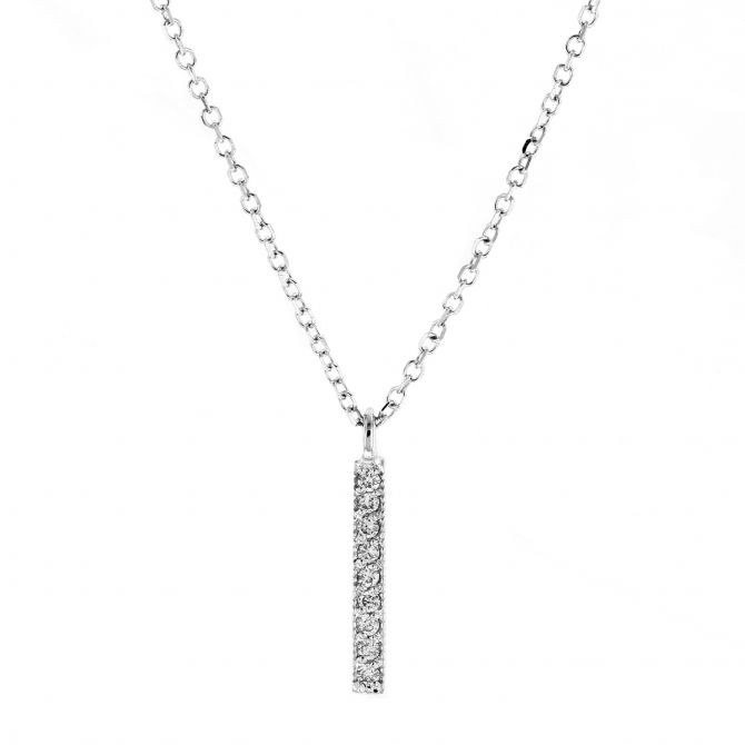 14K White Gold Diamond Mini Vertical Bar Pendant, 16"