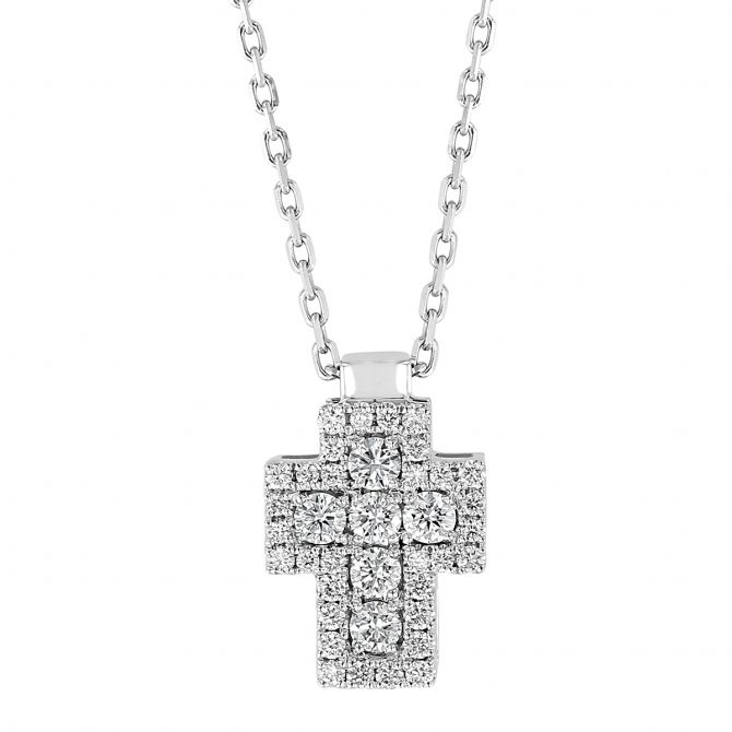 Frederic Sage Diamond Pavé Wide Cross Pendant in White Gold, 18"