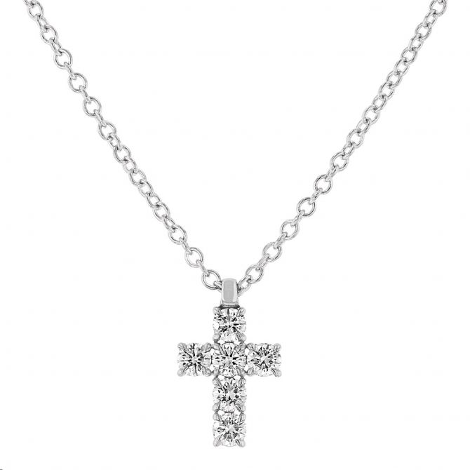 Diamond .50 cttw Cross Pendant in White Gold, 16"