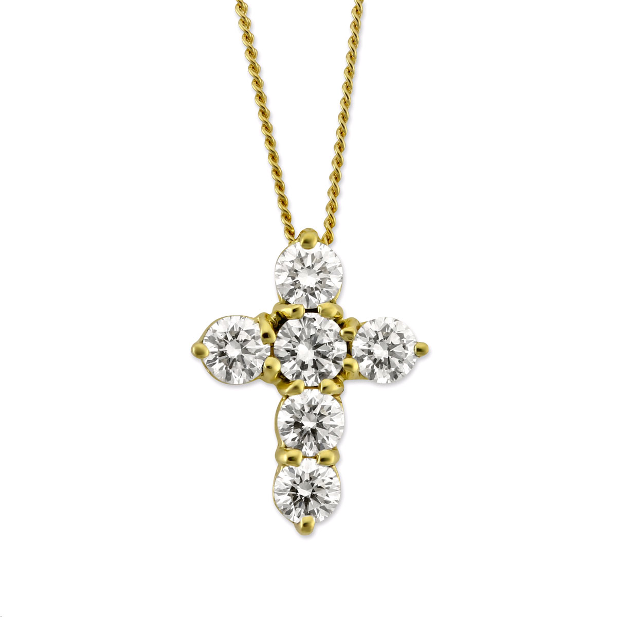 6 Diamond Small Cross Pendant in Yellow Gold, 16