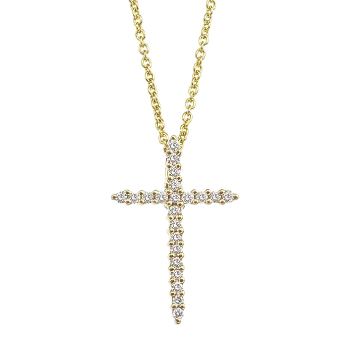 Roberto Coin Tiny Treasures Diamond Cross Necklace in Yellow Gold ...