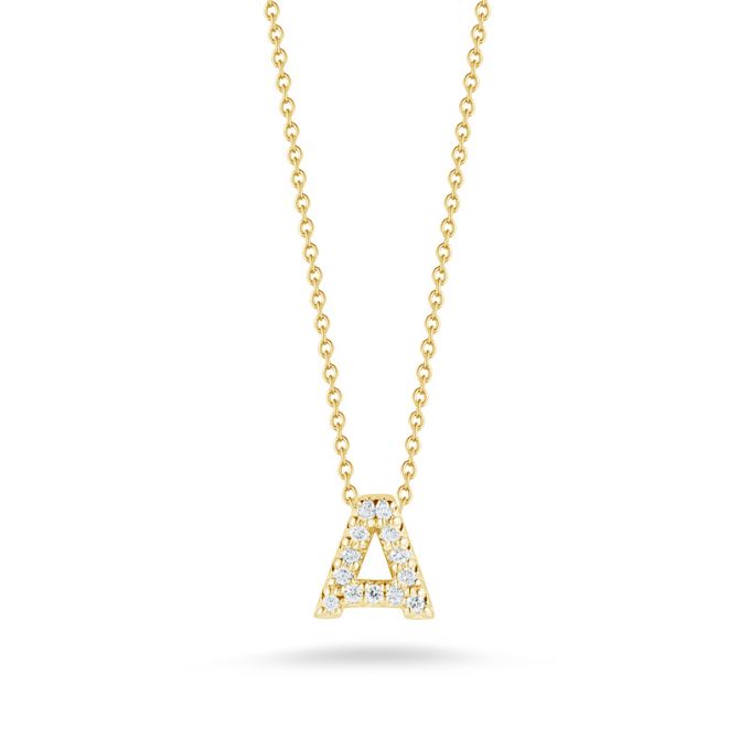 Roberto Coin Tiny Treasures Love Letter Diamond Initial Necklaces in Yellow Gold