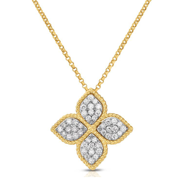 Roberto Coin Princess Flower Large Yellow Gold Pendant Necklace with ...