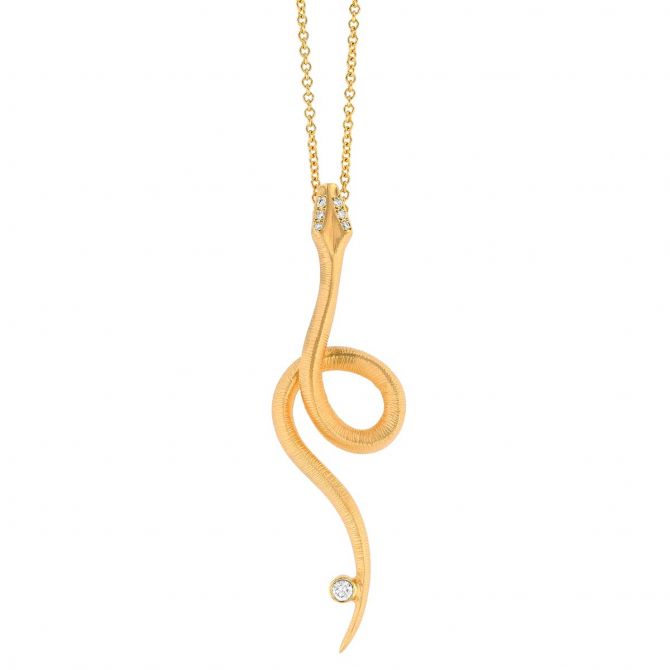 Marika Yellow Gold Snake Pendant with Diamonds, 18"