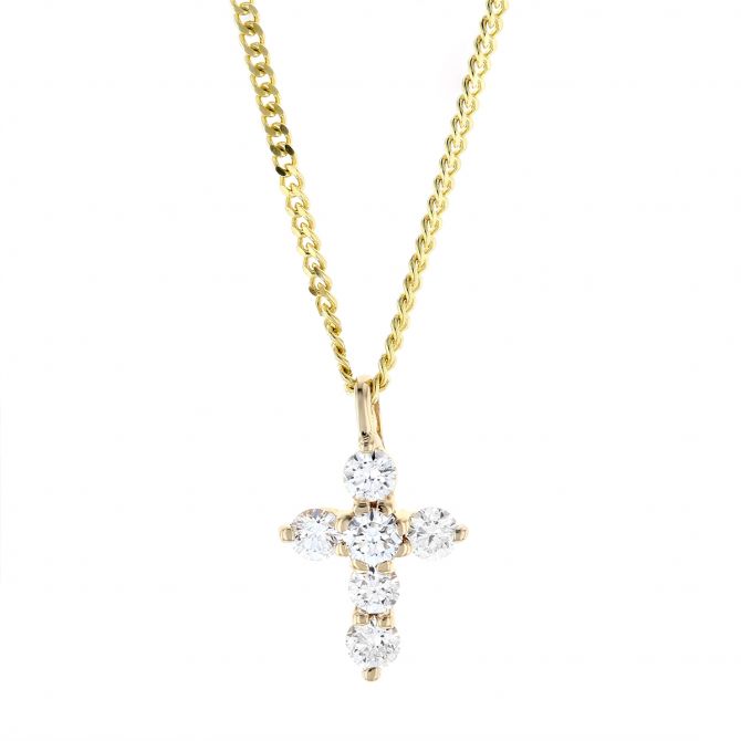 Diamond Cross Pendant Necklace in Yellow Gold, 0.23 cttw