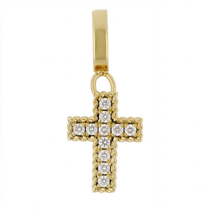 Roberto Coin Princess Yellow Gold & Diamond Cross Pendant Necklace Charm