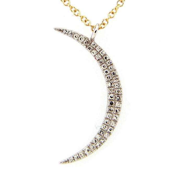 Diamond Pavé Crescent Moon Pendant in Yellow Gold, 18"